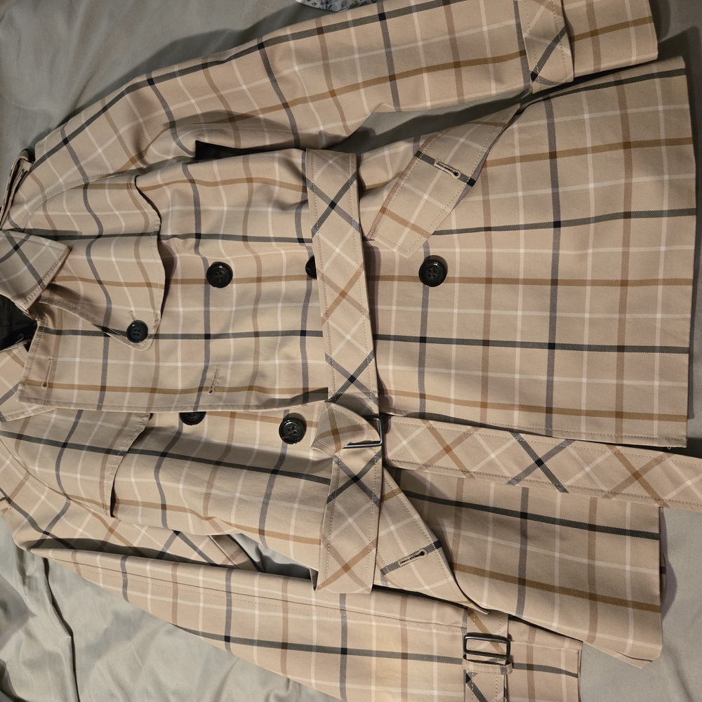 Coach Beige Plaid Trench Coat